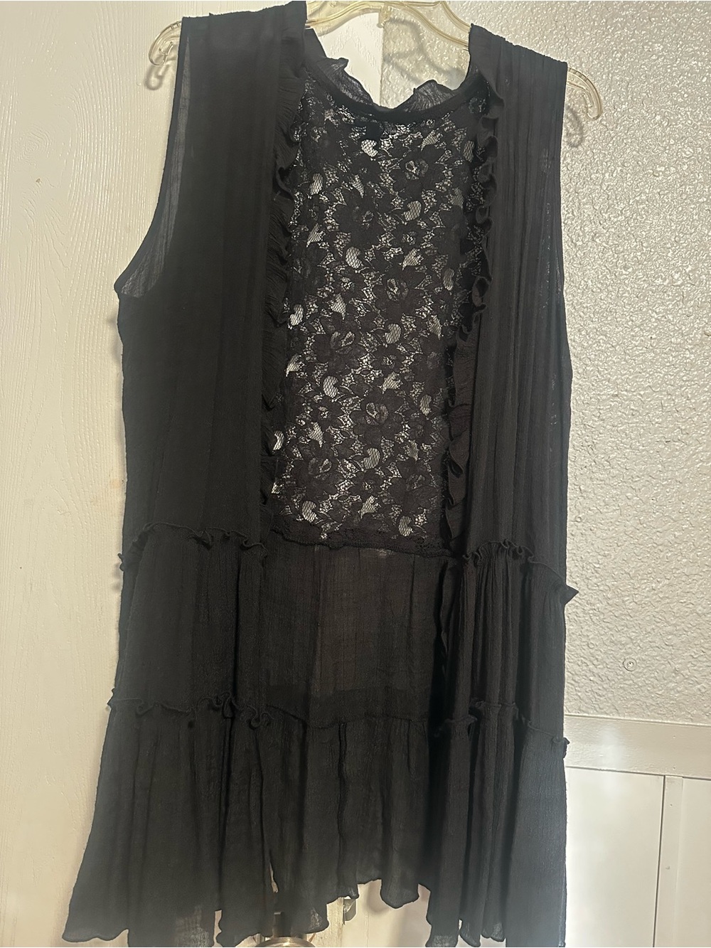 Sheer Black Lace Tiered Sleeveless Vest